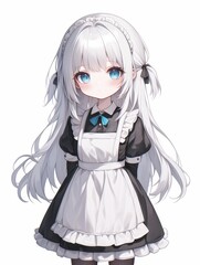 Exquisite Chibi Maid Character with White Hair