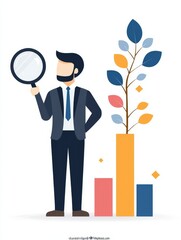 Obraz premium Businessperson with Magnifying Glass in Minimalist Style