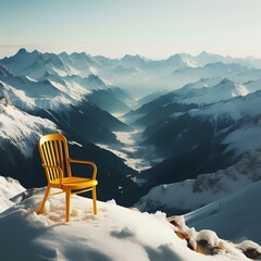 Empty yellow chair on the highest mountain.