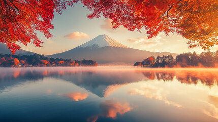 A beautiful autumn day with a mountain in the background