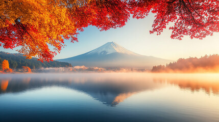 A beautiful autumn day with a mountain in the background