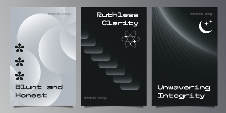 New modernism aesthetics in covers design. Brutalism inspired graphics in web template layouts made with abstract geometric shapes for poster art, website headers, digital prints. Vector simple design