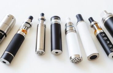 Assorted Electronic Vape Pen Selection on White Background