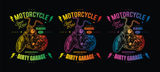 Obraz premium T-shirt or poster design with an illustration of an old motorcycle. Original vector illustration in vintage style.
