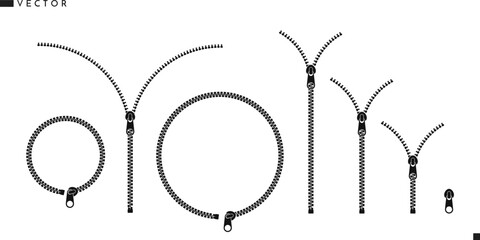 Zipper silhouette. Isolated zippers on white background. Abstract zip icon  © Aleksei_7799