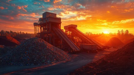 Fototapeta premium Industrial Sunset at a Mining Site