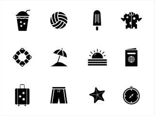 Summer Vacation Glyph Icons set.