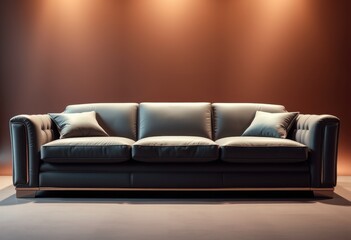 Black Leather Sofa with Cushions in Front of a Wall