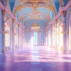 Pastel pink and purple and blue  like colour arch exterior building in trendy style	

