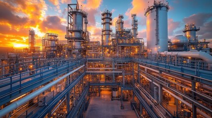 Industrial Complex at Sunset