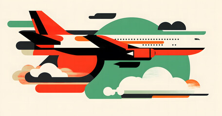 Dynamic Airplane in Flight Over Vibrant Abstract Sky design