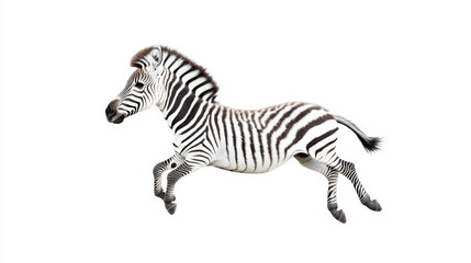 Fototapeta premium A cute zebra floating gracefully in the sky against a clean white background, illustrating a whimsical and imaginative concept of freedom and creativity.