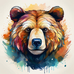 Colored bear drawn in watercolor.