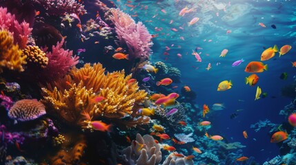 Vibrant Coral Reef Underwater Seascape with Diverse Colorful Marine Life