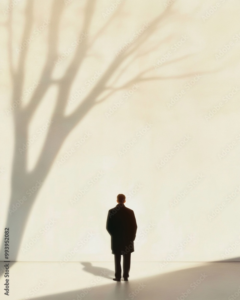 Poster minimalist silhouette of a person with tree shadow on light background
