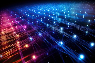 Obraz premium Intricate Web of Fiber Optic Cables Transmitting Data Signals