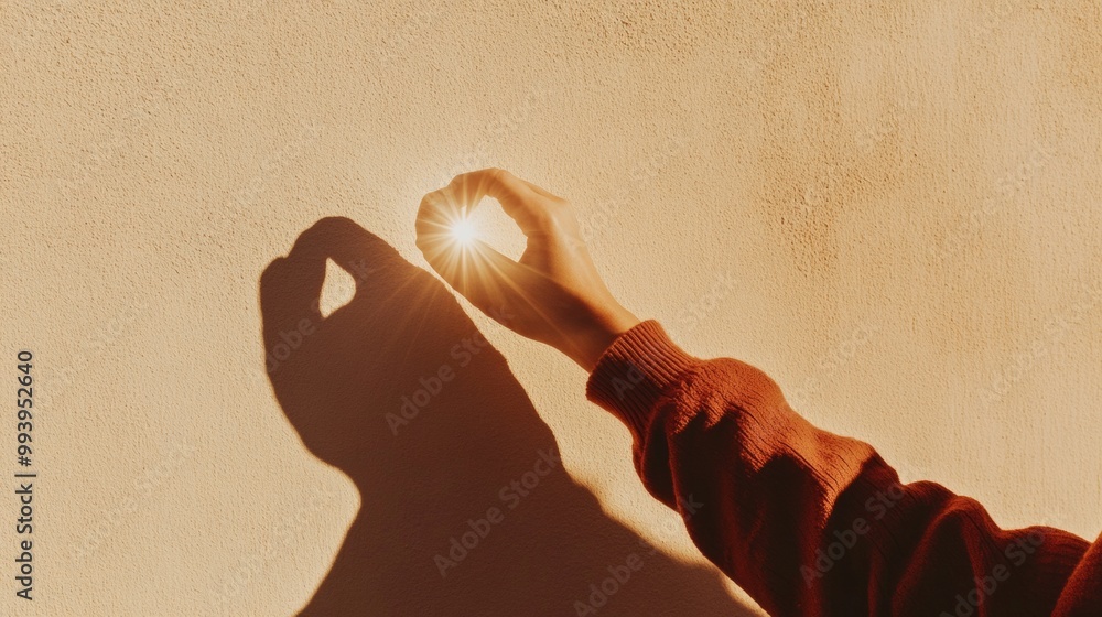 Poster minimalist of hand shadows forming a heart on wall with flashlight