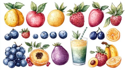 Colorful Pastel Fruit and Beverage Illustration