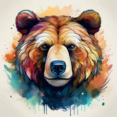 Colored bear drawn in watercolor.