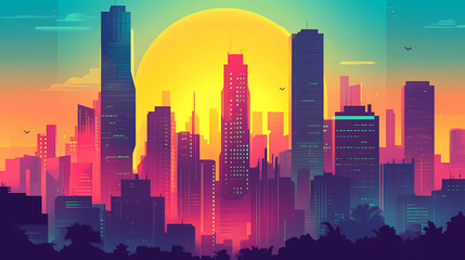 Colorful comic cityscape background with urban skyline for graphic design and illustrations. Narrative Illustration. Illustration