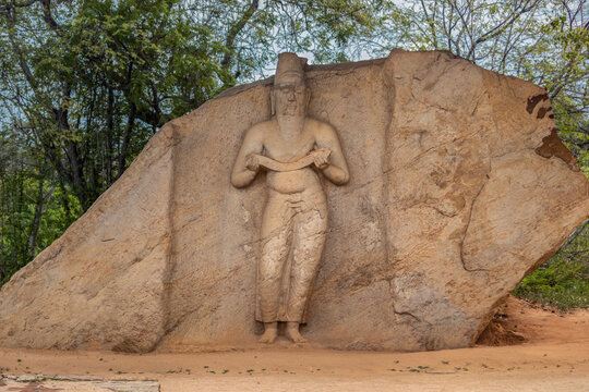 Statue of Parakramabahu I or statue of Agastya, Potgul Vehera, Polonnaruwa, Sri Lanka.