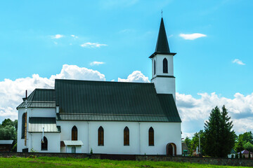 The old building of the Catholic Church. The building has a cultural and historical value. White...