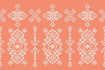 Ethnic geometric fabric pattern Cross Stitch.Ikat embroidery Ethnic oriental Pixel pattern rose pink gold background. Abstract,vector,illustration. Texture,clothing,scarf,decoration,silk wallpaper.