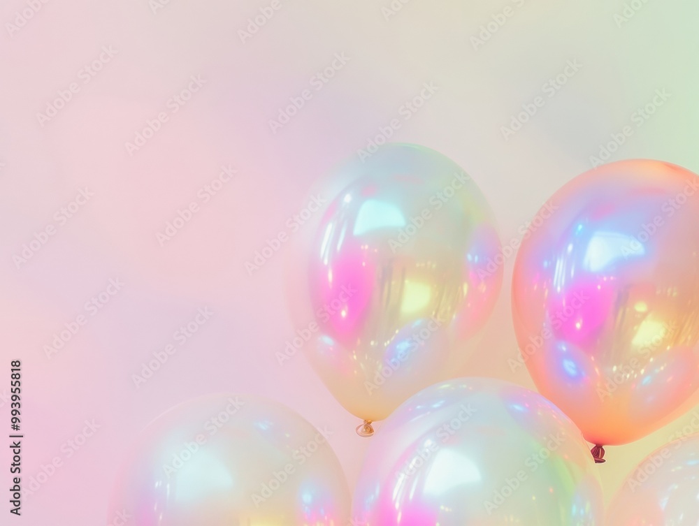 Aufkleber minimalist celebration with iridescent reflective balloons in soft white background