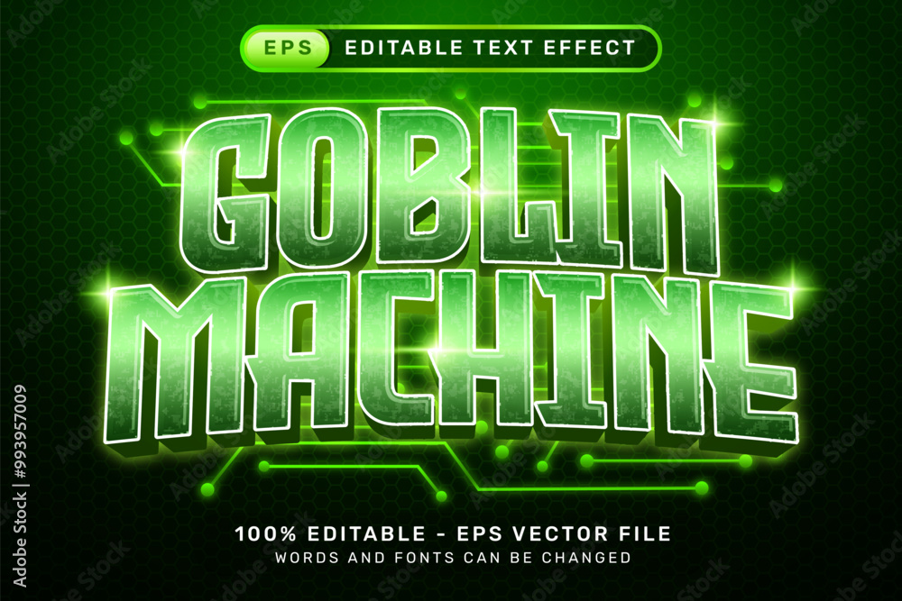 Poster goblin machine 3d text effect and editable text effect with cyber background and glow light