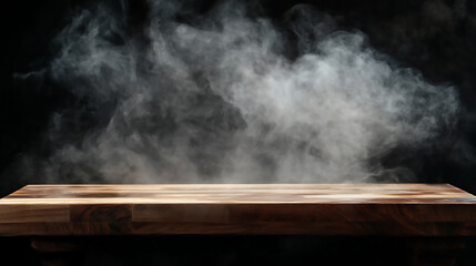 Wooden Table with Smoky Background
