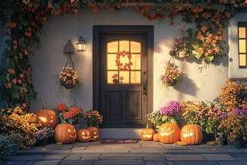 Halloween party background, full moon night illustration, Halloween pumpkin ghost, abandoned house, cemetery, bat, scary tree and Halloween elements Scary website Banner template Vector illustration