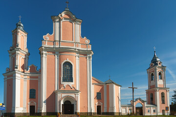 The old building of the Catholic Church. The building has a cultural and historical value. White walls and vaulted ceilings.