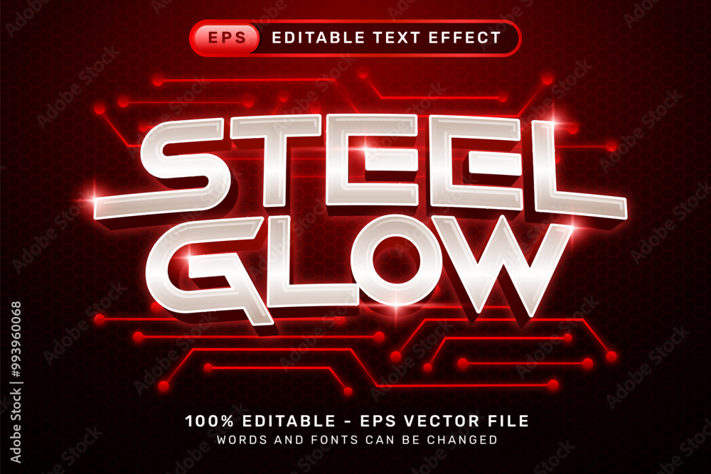 Poster steel glow 3d text effect and editable text effect with cyber background and glow light