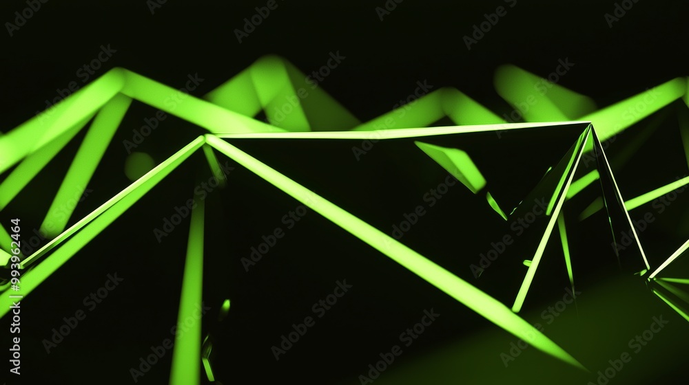 Poster An abstract green digital backdrop. A visualization of big data. A plexus of lines based on big data.