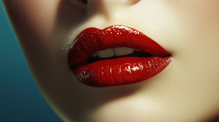 Obraz premium Close-up of Pouty Plump Lips with Tongue Sticking Out