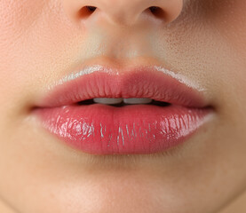 Fototapeta premium Close-up of Lips with Small Pink Scarring from Laser Tattoo Removal