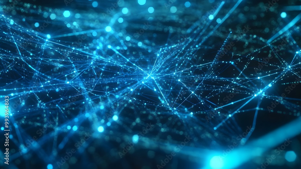 Aufkleber abstract blue network with glowing lines and points