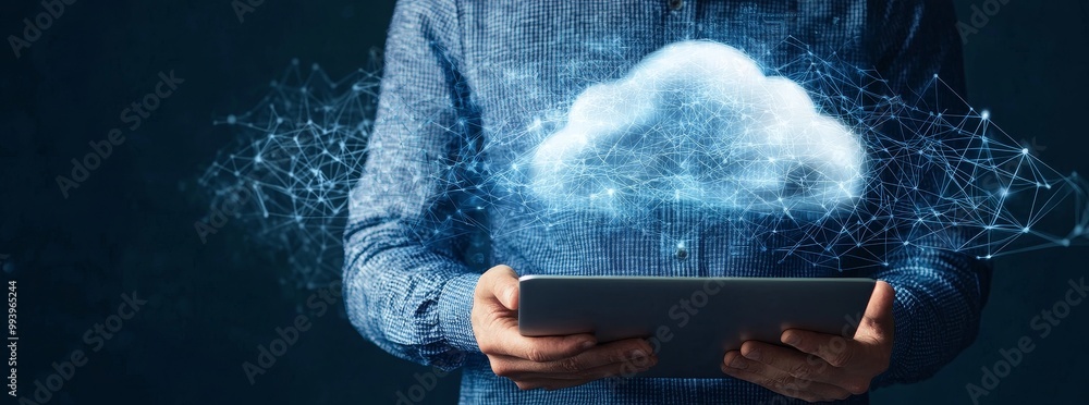 Aufkleber Cloud computing technology and online data storage for business network concept on laptop computer connected to internet server service. Cloud computing technology for cloud data transfer.