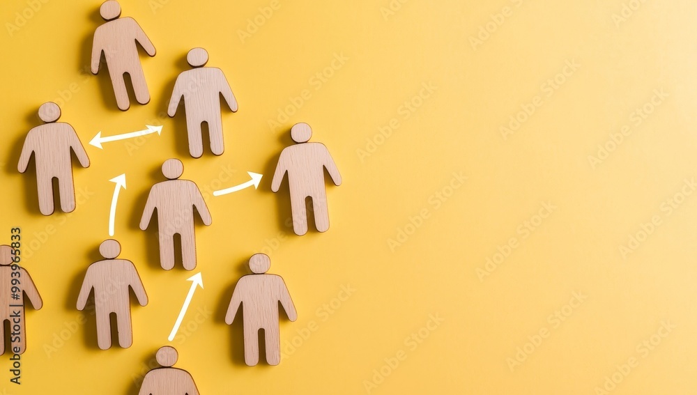 Poster Data exchanges development and customer service concept for customer relationship management. A wooden block with a target icon linked to a human icon for a customer focus group.