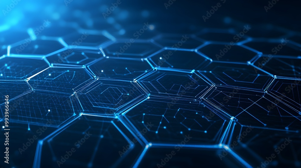 Poster abstract blue hexagonal network of interconnected lines and points