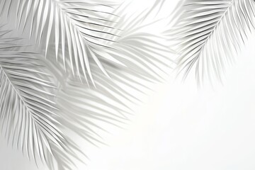 The shadow of a palm leaf is isolated on a white background. This design element will add a sense of summer to any product. Modern transparent palm leaves shadow. Creative overlay effect for mockups.