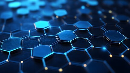 Obraz premium Abstract Blue Hexagonal Pattern with Glowing Lines
