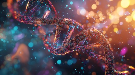 A molecular structure and DNA strand illustration of CRISPR-Cas9 gene editing technology for genetic engineering and medical research.