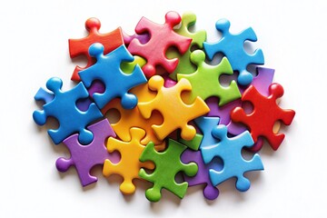 Obraz premium Colorful Graphic Puzzle Pieces on a White Background Symbolizing Problem Solving and Solutions