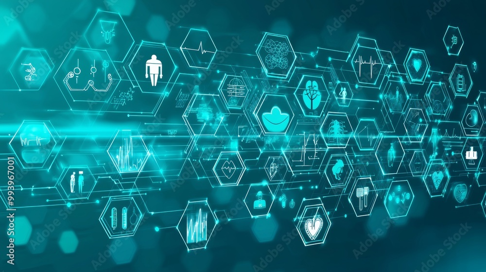 Poster Flat technology background with flat icons and symbols. Concepts and ideas for Internet of Things, communication, networks, innovation technology, and system integration.