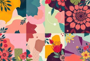 Abstract Floral Collage with Red, Yellow, and Green Tones