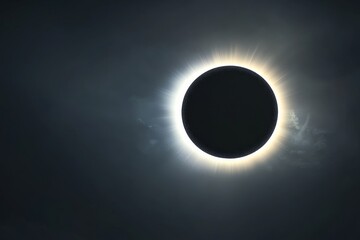 Obraz premium There is a total solar eclipse. Sunbeams burst behind the moon and create the diamond ring effect.