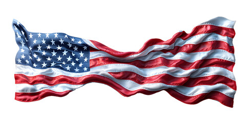 Wavy American Flag Isolated on Transparent Background, Patriotic Design