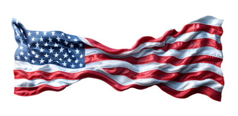 Wavy American Flag Isolated on Transparent Background, Patriotic Design