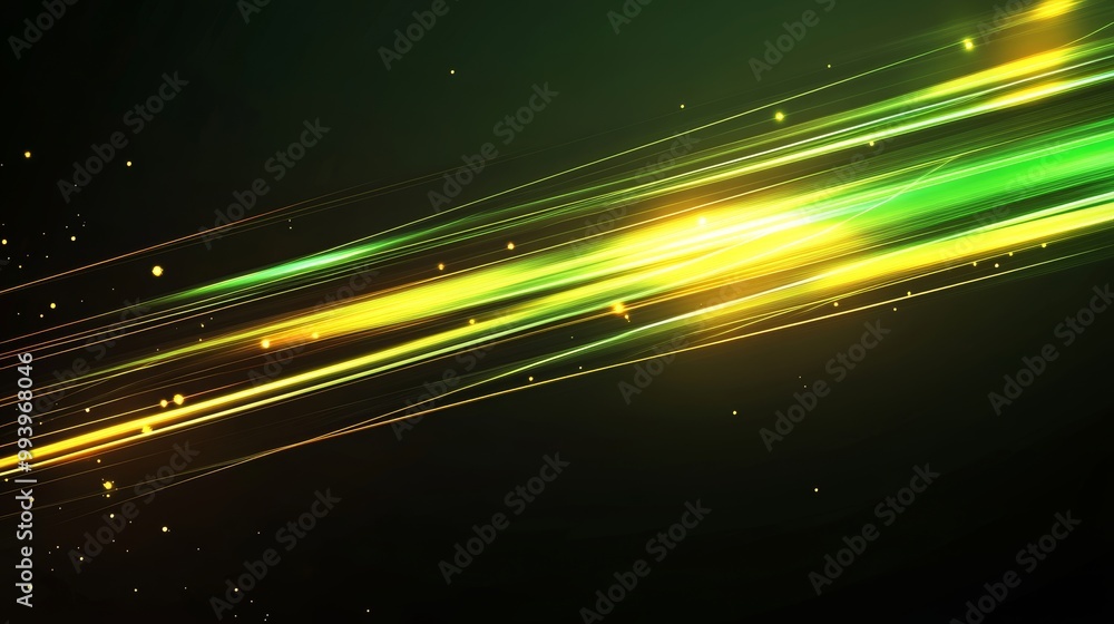Poster Luminous abstract sparkling lined background with shining streaks. Alluring light flares on dark background.